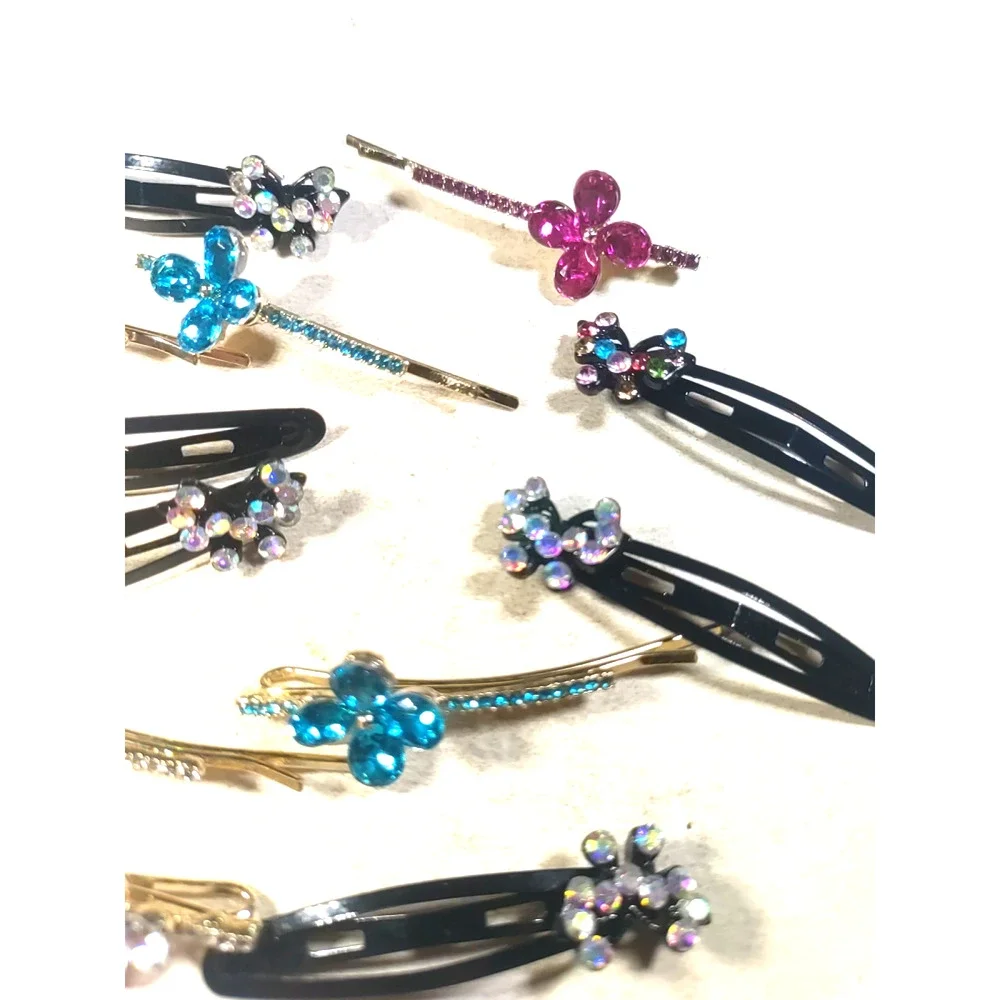 Lot Of 12 Fancy Bobby Pins Clips Floral Rhinestone